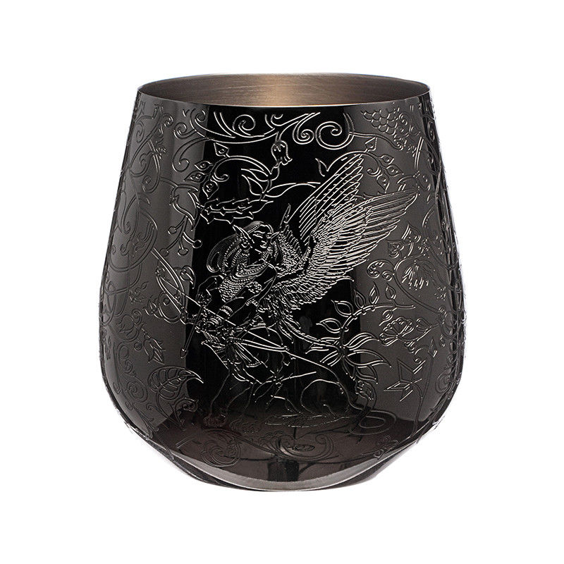 Schlanke Einwand schwarze Edelstahl Wein Glas Ei Form mit Feen und Schloss Design geätzt