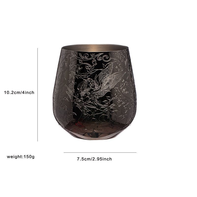 Schlanke Einwand schwarze Edelstahl Wein Glas Ei Form mit Feen und Schloss Design geätzt