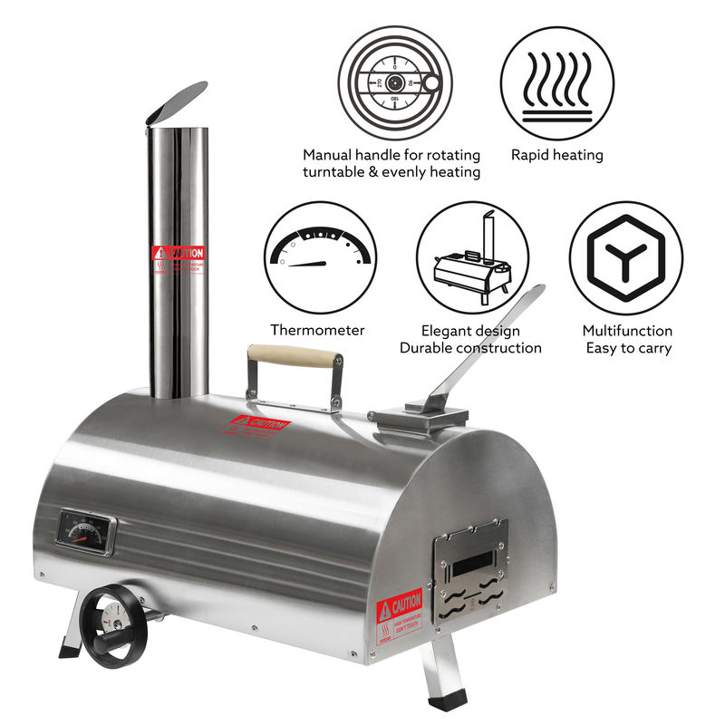 12 Zoll automatischer rotierender Outdoor-Pizzoofen Tragbarer Holz-Pizzoofen