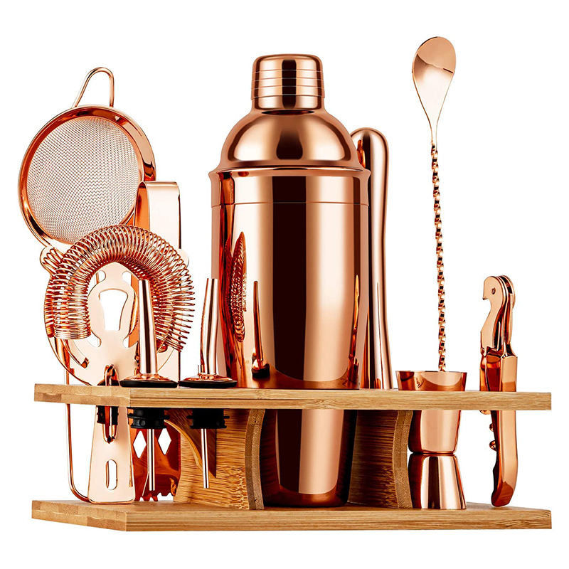 Edelstahl Cocktail Shaker Set 10 Stück Holz Basis Bar Set für Barkeeper